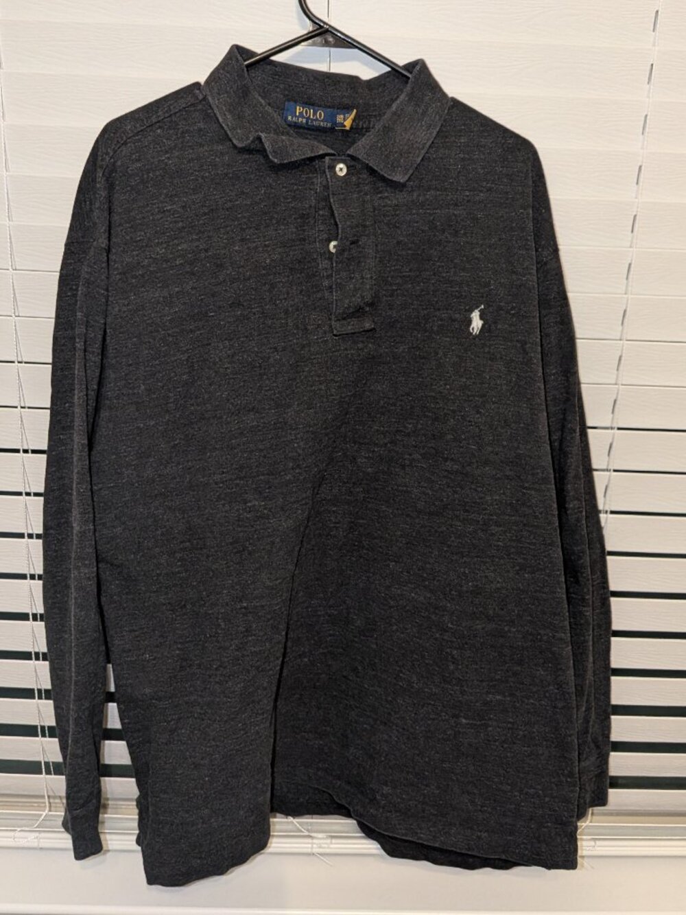 Polo Ralph Lauren Shirt Men 2XB Heather Charcoal Grey Long Sleeve Interlock Polo